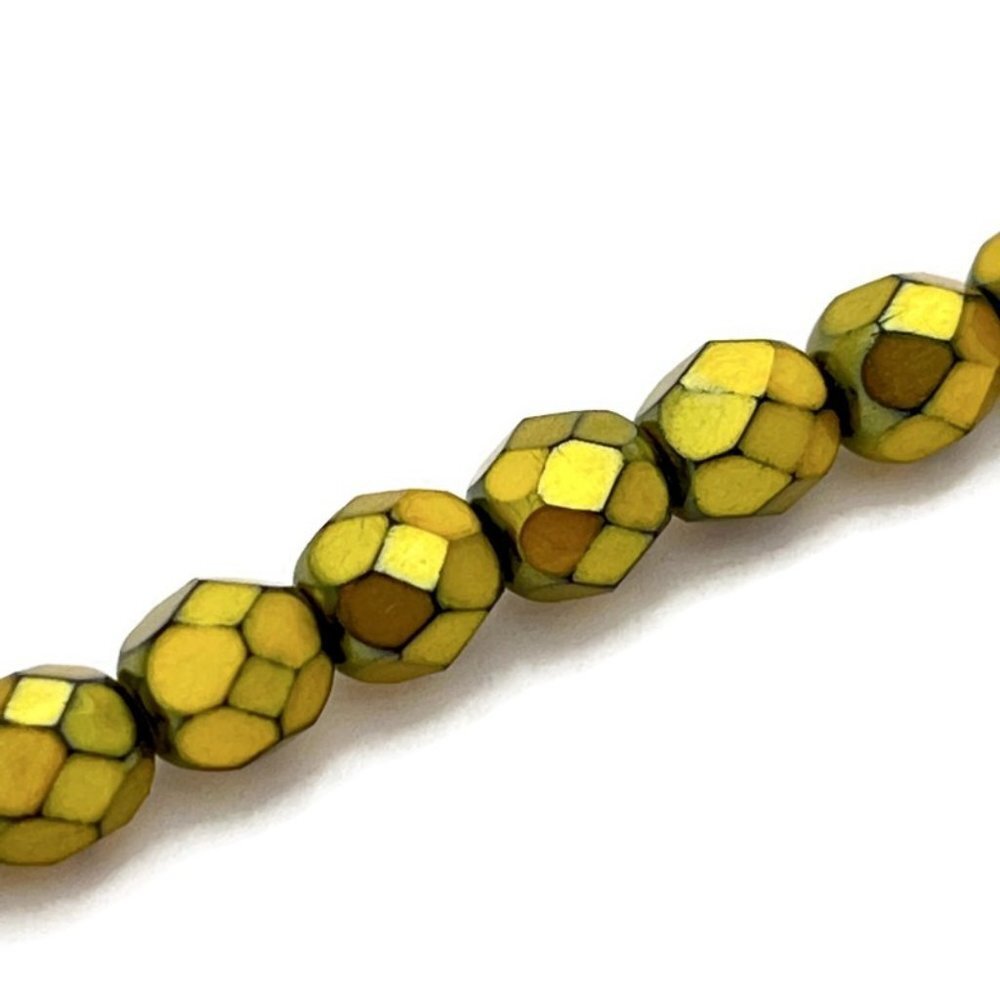 𝅺As Low as $2 Matte Metallic Lime Faceted Rounds Czech Beads 6mm (20)